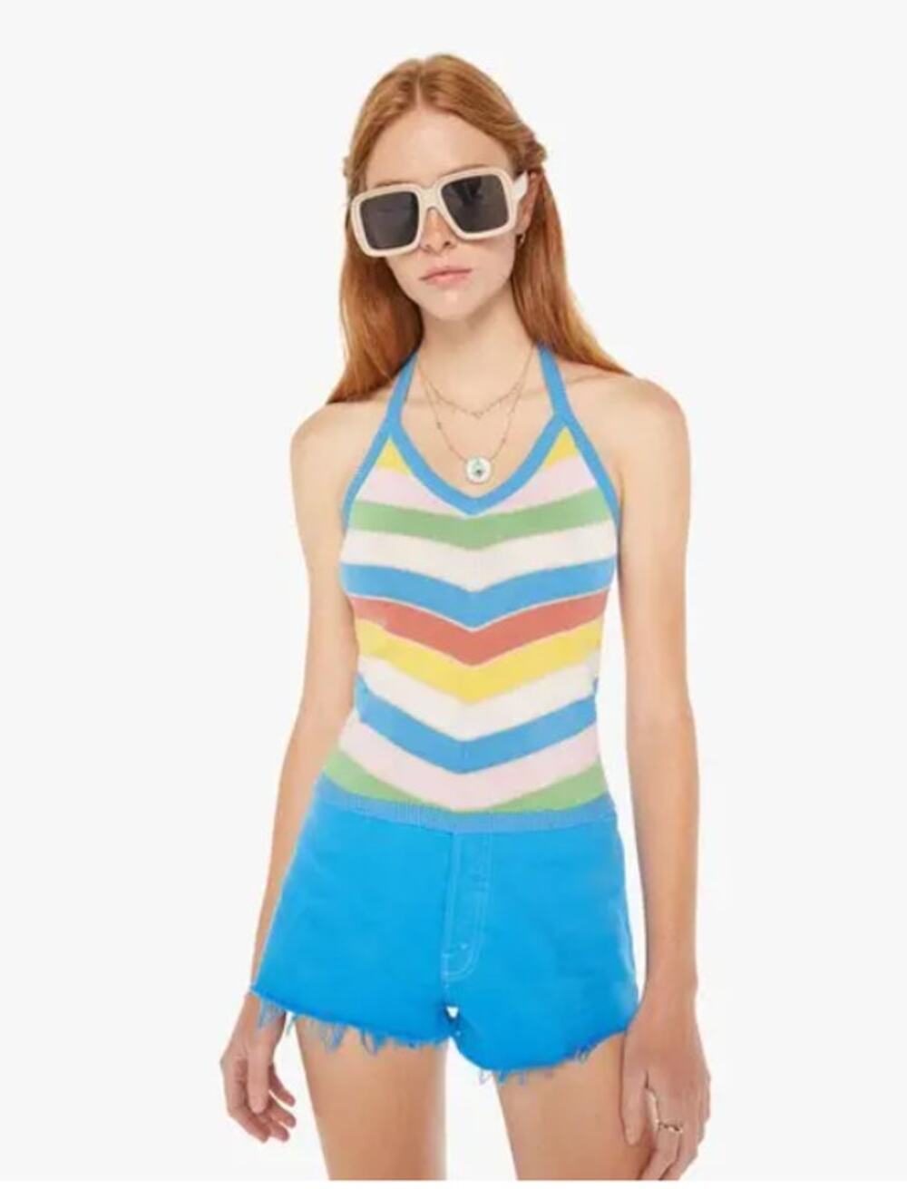 MOTHER The Back At You Striped Knit Halter Top Size S Rainbow